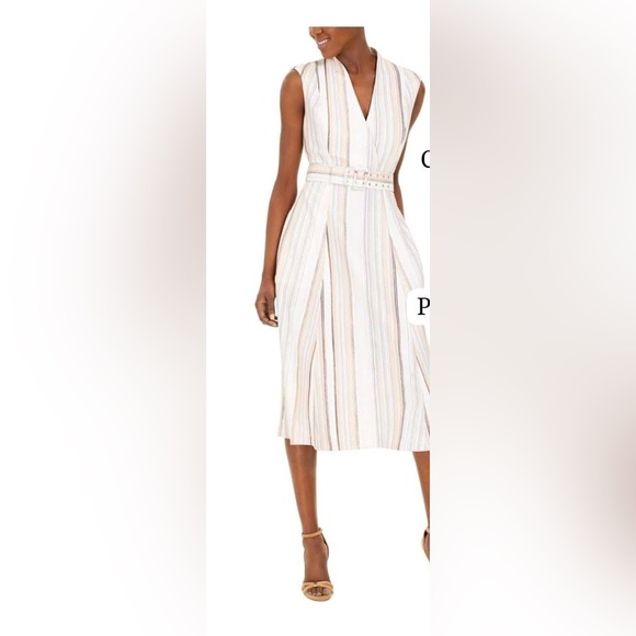 Calvin Klein Dresses & Skirts - Calvin Klein Cream Sleeveless V-Neck Striped Midi Dress